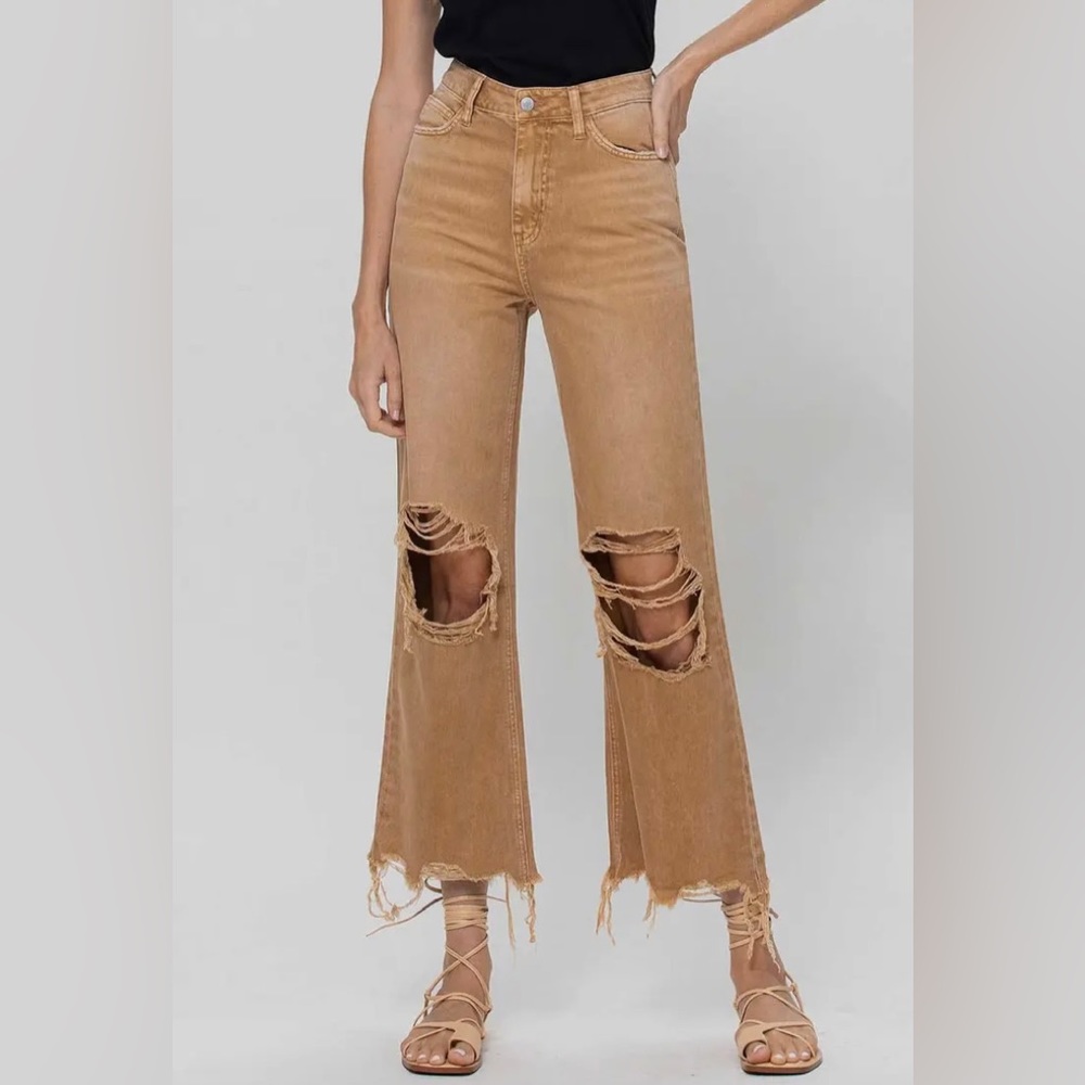 New 90s Vintage Style High Rise Crop Flare Jeans